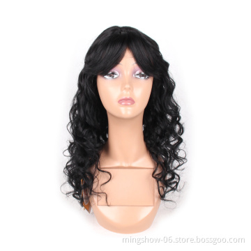 Brazilian Remy Body Wave Human Hair Wigs With Bangs Natural Black Color for Black Women